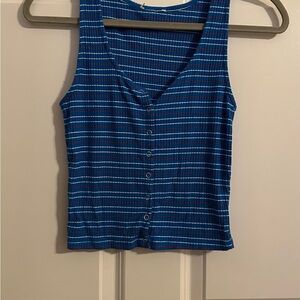 Blue Striped Button-Up Tank Top